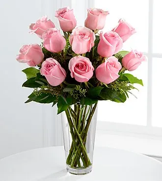 The Long Stem Pink Rose Bouquet - VASE INCLUDED