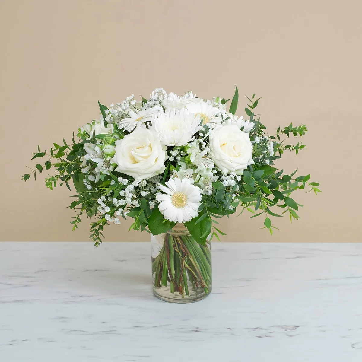 Funeral bouquet with roses and gerberas