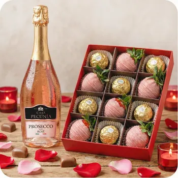 Chocolate strawberries with Ferrero Rosher and Prosecco