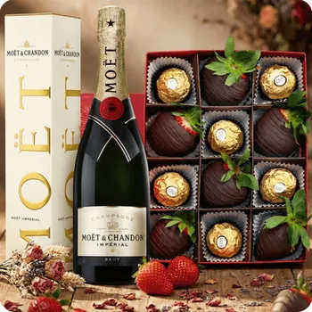 Dark And Gold Strawberries in Dark Chocolate with Ferrero Rocher + Moët Champagne