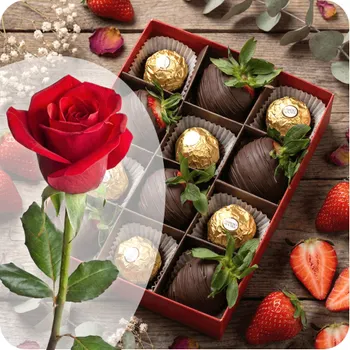 Dark And Gold Strawberries in Dark Chocolate with Ferrero Rocher + Red Rose