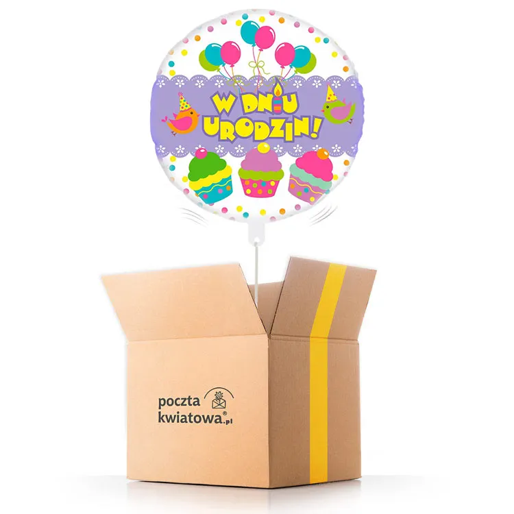 W dniu urodzin - babeczki - balon z helem