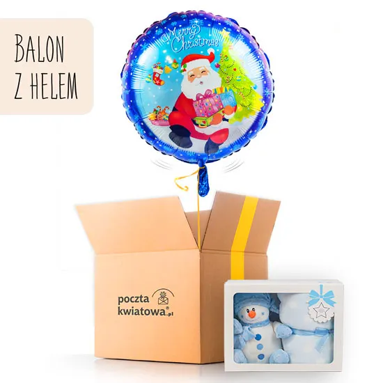 Snowman with a blanket and a balloon for a boy